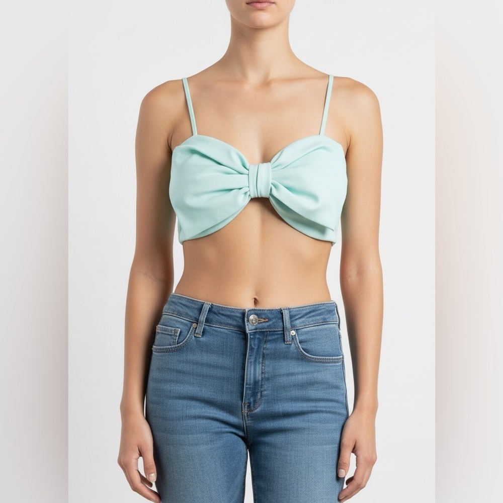 O. Vianca Mint Bow Front Crop Top – Adjustable Straps